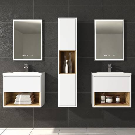 modern bathroom vanity cabinet with rectangle frame mirror