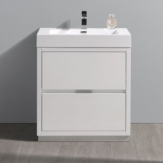 matt white bathroom vanity cabinet with two big drawers