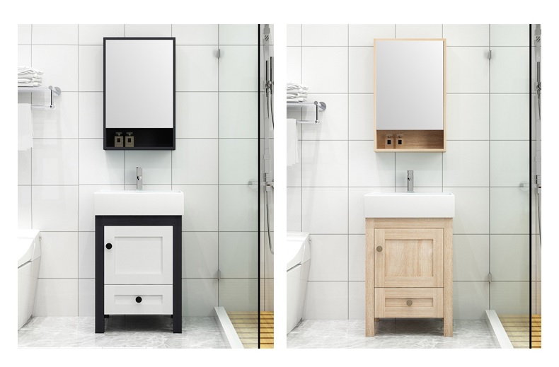 two colors of bathroom vanity set with medicine cabinet