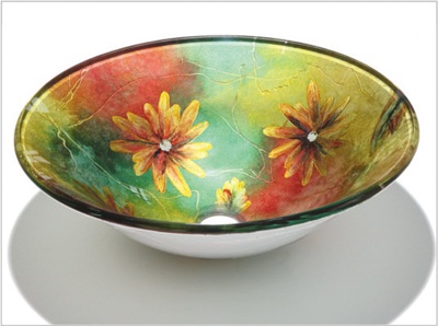 2018 Hot New Glass flower Bathroom Sink 8044