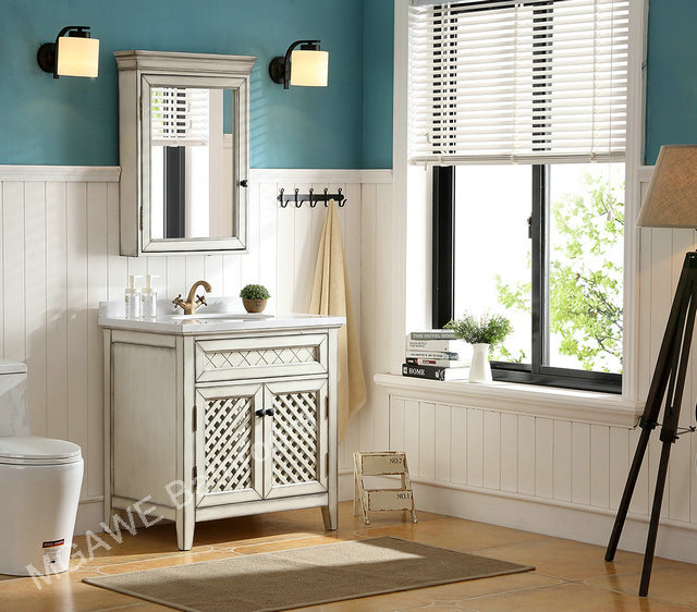 32inch ivory aging treatment color bathroom vanity cabinet