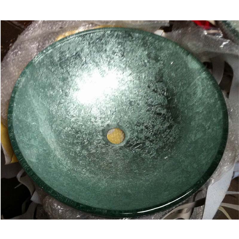 silver color handmade glass vessel sinks with tap