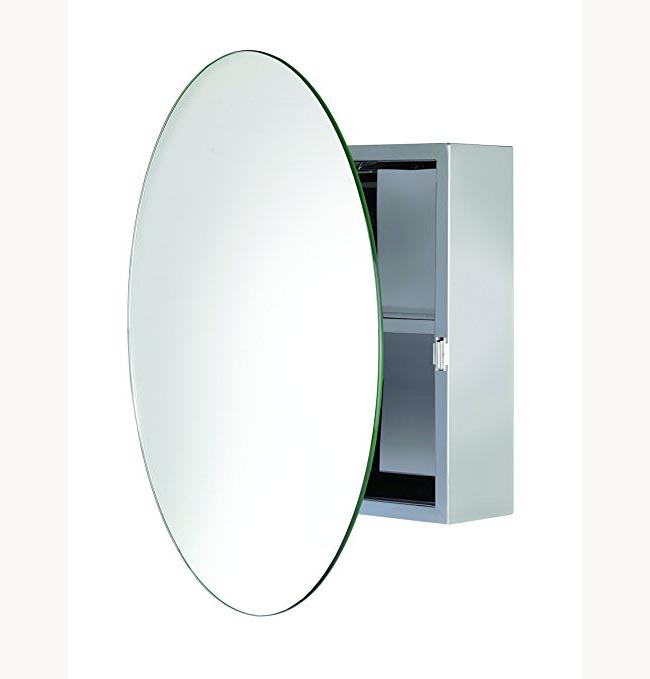 plywood Circular Medicine Cabinet with Oval Hanging Mirror Door