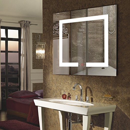 LED Lighted Wall Mirror Rectangle Bathroom Vanity Mirror with Touch Button and LED Lights for Bathroom Living room