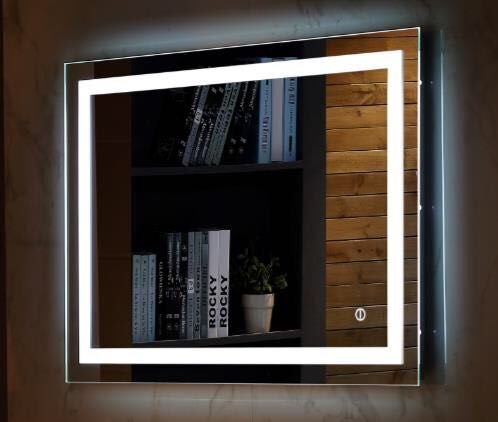 Wall Mount Led Lighted Bathroom Mirror Vanity Defogger Square Lights Touch Light Mirror
