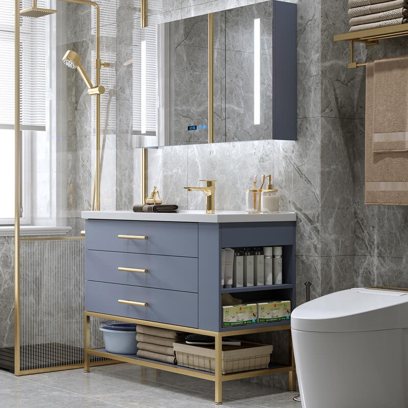 Grey Color Single Basin Bathroom Vanity, Grey Vanity Cabinet