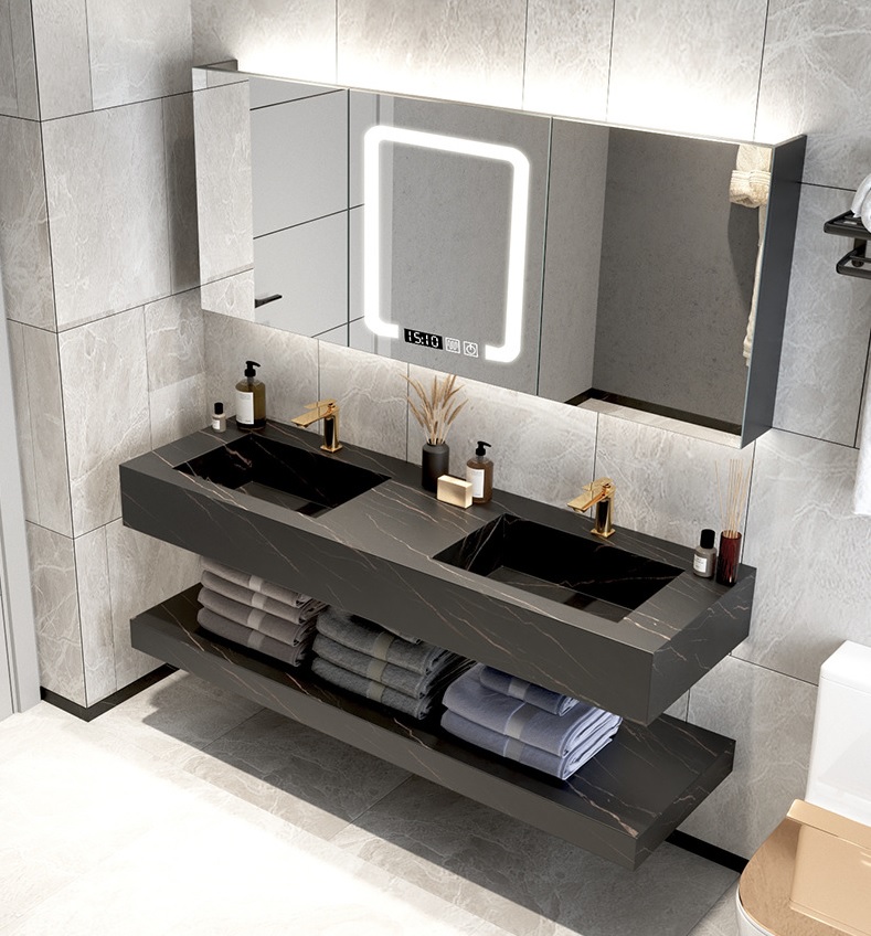 60inch Double Basin Rock Stone Counter, Mirror For 60 Inch Double Vanity With Sink On Top